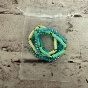 Set of Five Beaded Stretch Elastic Bracelets